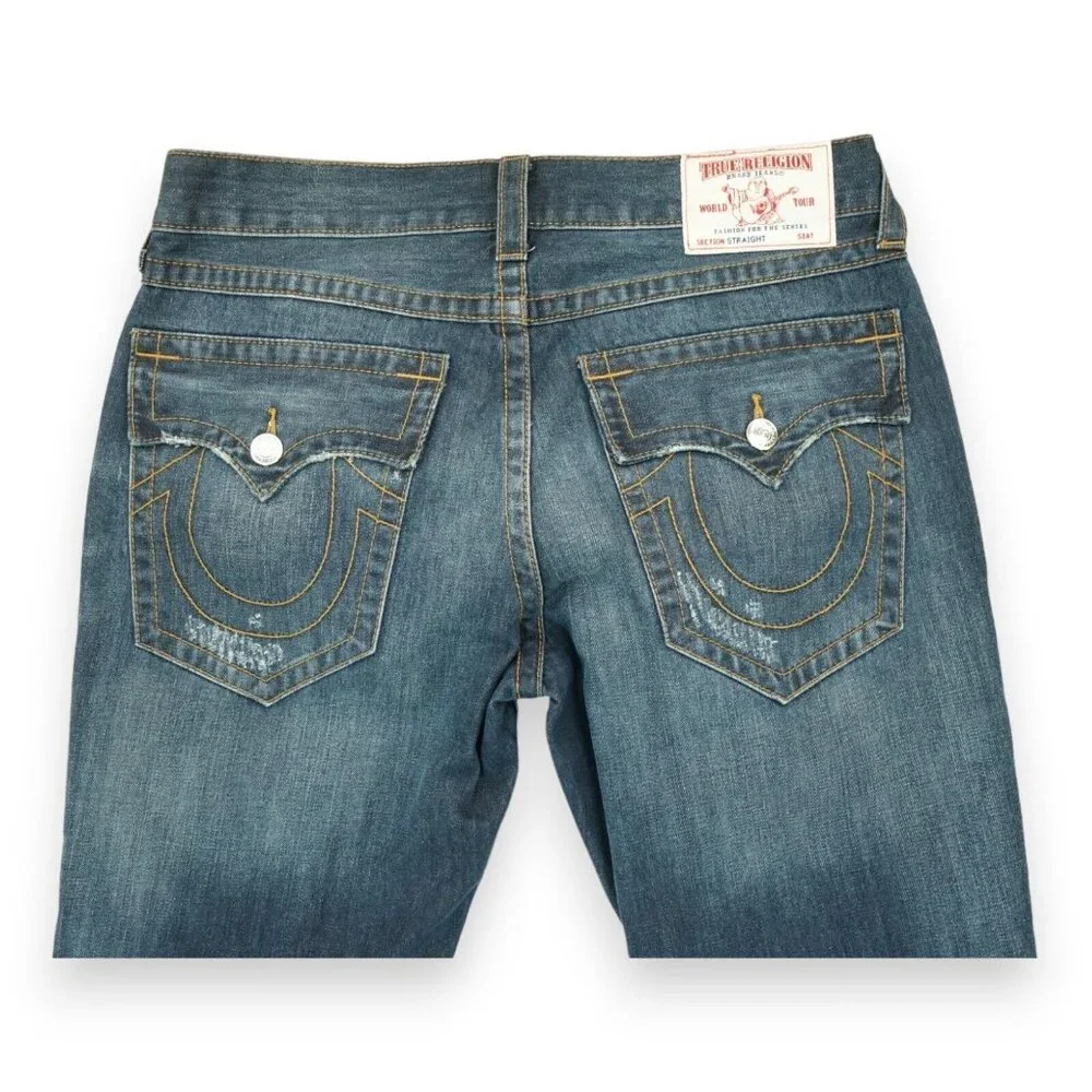 True Religion Men's Straight Paint Splatter Jeans‎ Patched Size 34
